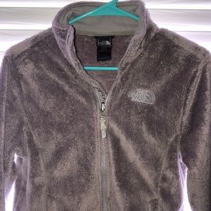 Gray north face fuzzy jacket